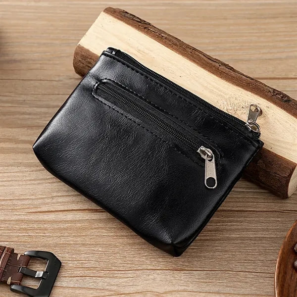 Dual Zippered PU Leather Minimalist Lightweight Coin Purse