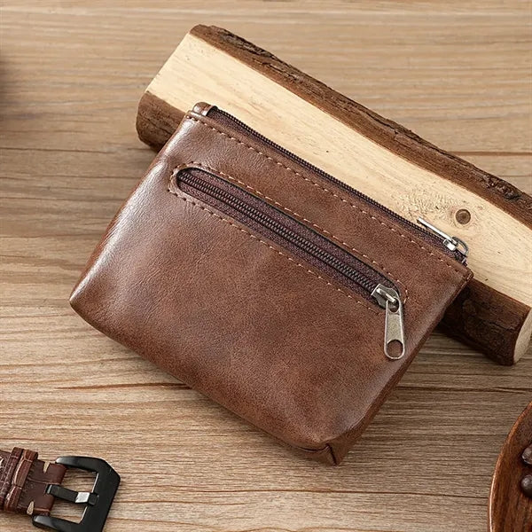 Dual Zippered PU Leather Minimalist Lightweight Coin Purse
