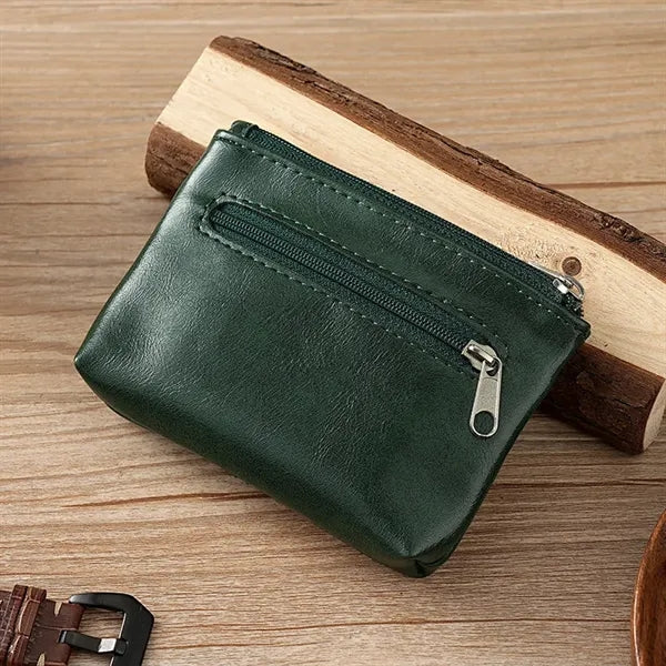 Dual Zippered PU Leather Minimalist Lightweight Coin Purse