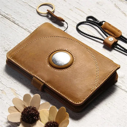 Crazy Horse Leather Anti-RFID Passport Wallet with Lanyard