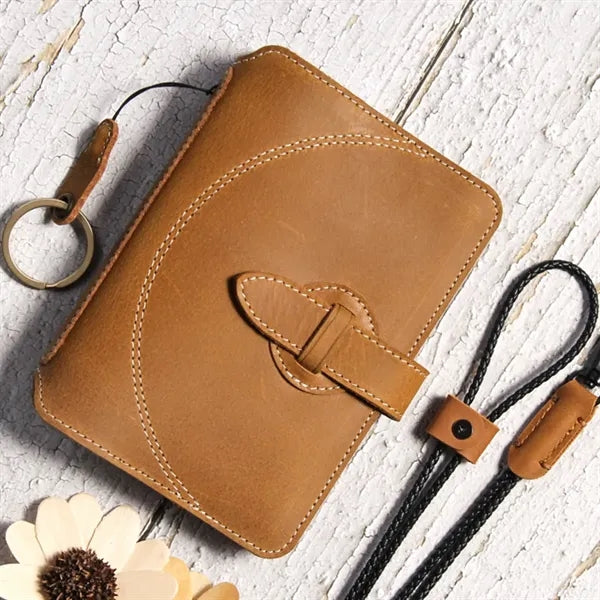 Crazy Horse Leather Anti-RFID Passport Wallet with Lanyard
