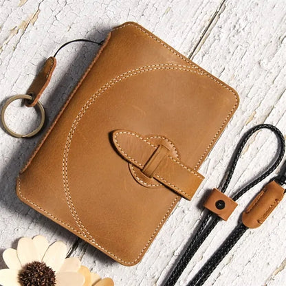 Crazy Horse Leather Anti-RFID Passport Wallet with Lanyard