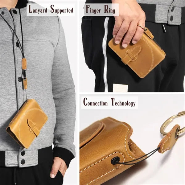 Crazy Horse Leather Anti-RFID Passport Wallet with Lanyard