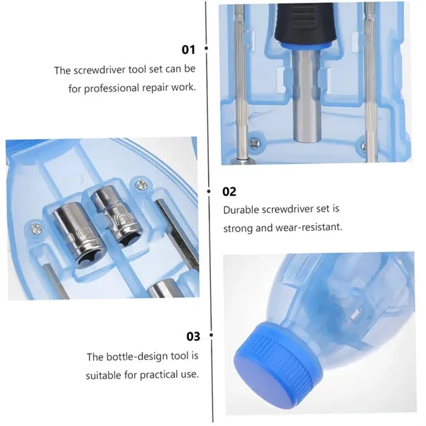 14-Piece Bottle-Shaped Transparent Compact Portable Tool Kit