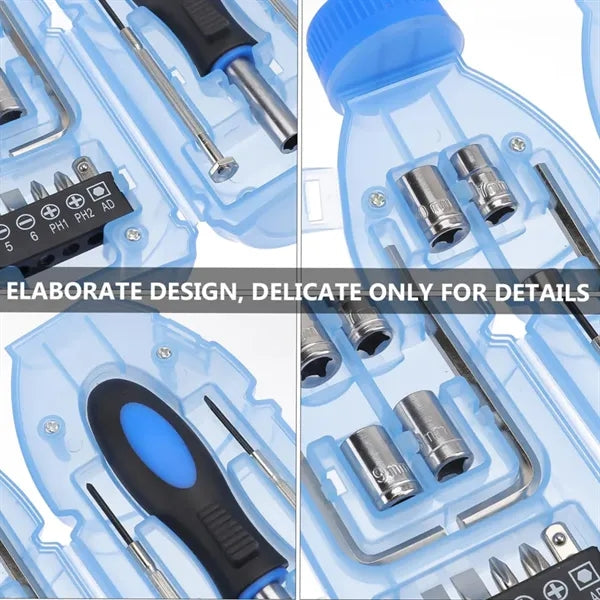 14-Piece Bottle-Shaped Transparent Compact Portable Tool Kit