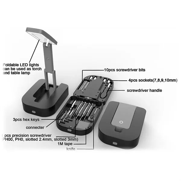 22-Piece Repair Tool Kit with 3-Mode Adjustable Desk Lamp