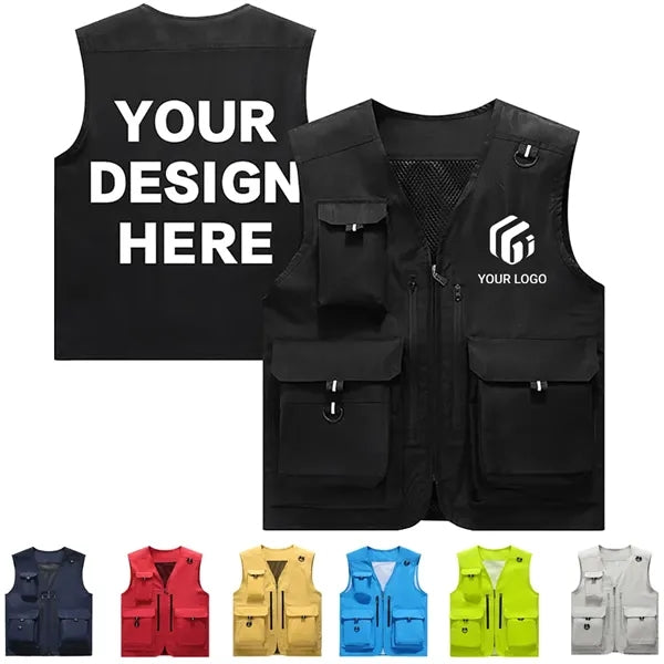 Custom outdoor teamwork fishing mens vest with multi pockets