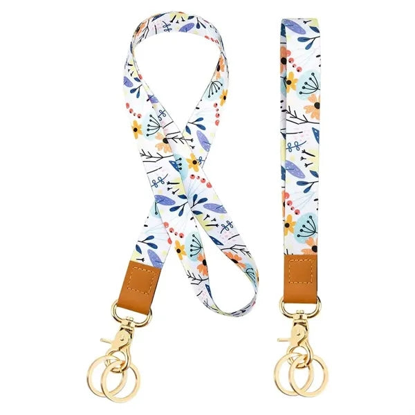 Full Colors Polyester Lanyards and Keychain Wristlet Set