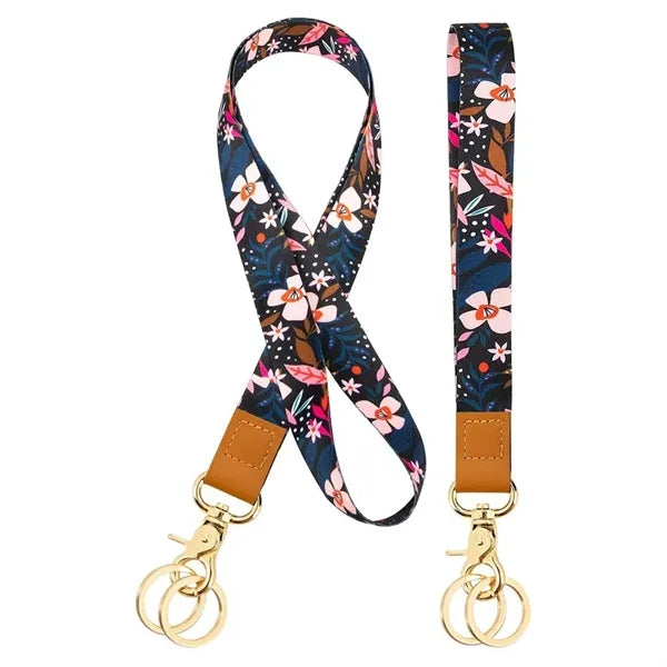 Full Colors Polyester Lanyards and Keychain Wristlet Set