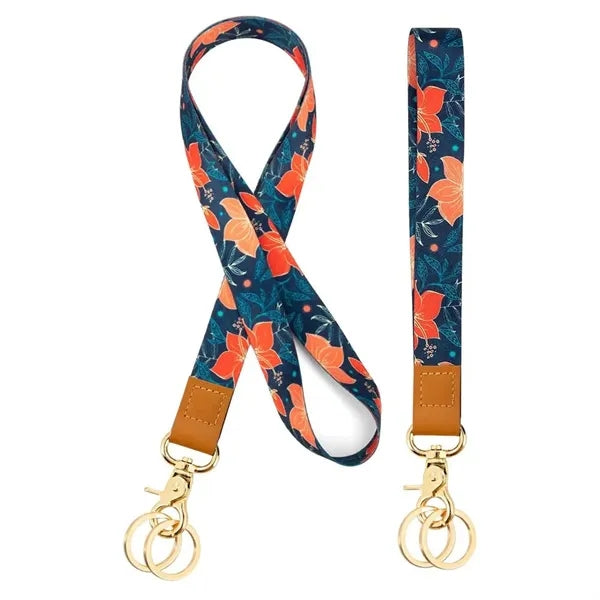 Full Colors Polyester Lanyards and Keychain Wristlet Set