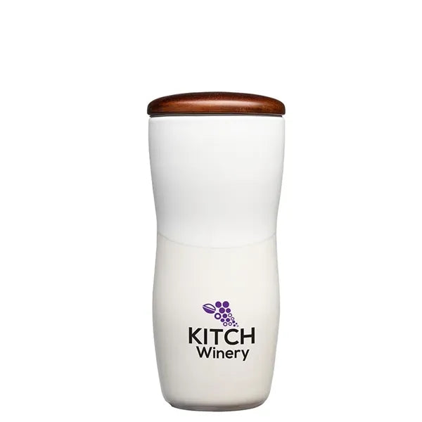 Tarrazu 12 oz. Double Wall Ceramic Tumbler w/ Wood Lid