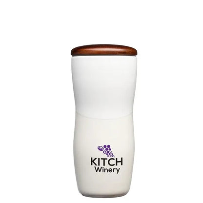 Tarrazu 12 oz. Double Wall Ceramic Tumbler w/ Wood Lid