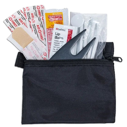 15 Piece Golf Kit Components inserted into Zipper Pack