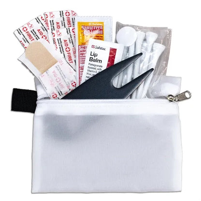 15 Piece Golf Kit Components inserted into Zipper Pack