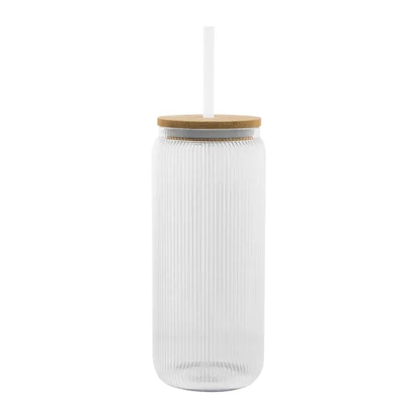 20 Oz. Ribbed Borosilicate Glass Can with Bamboo Lid