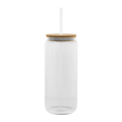 20 Oz. Ribbed Borosilicate Glass Can with Bamboo Lid