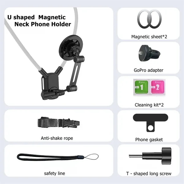 Hands Free Magnetic Neck Phone Holder for Recording
