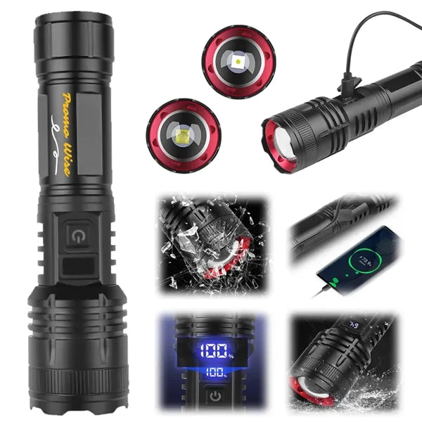 30W Zoomable Battery Display LED Waterproof Tactical Light