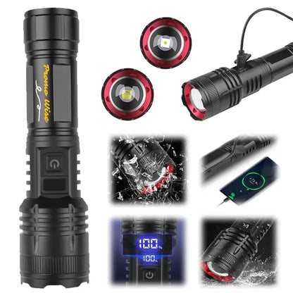 30W Zoomable Battery Display LED Waterproof Tactical Light