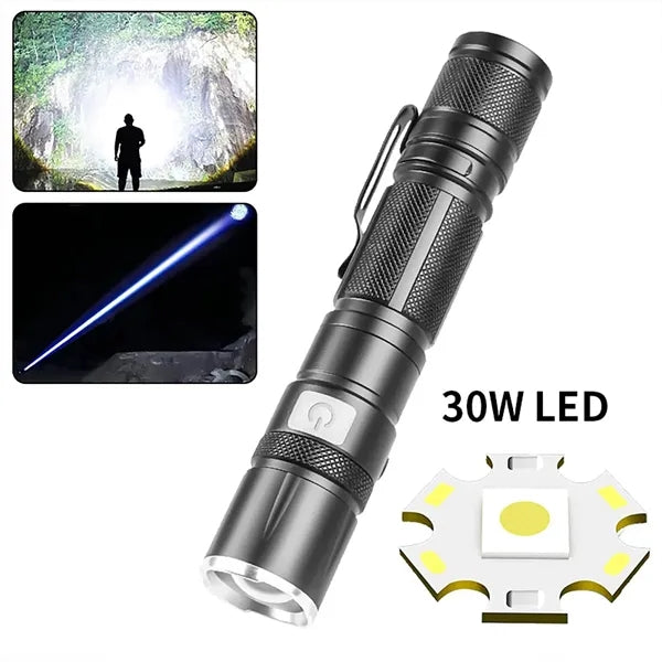 30W Zoomable Rechargeable 5 Modes Tactical Outdoor LED Light