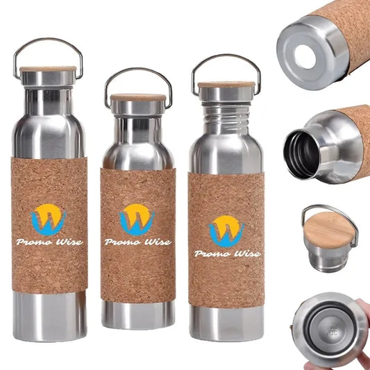 Cork-Wrapped Thermos Leakproof Non-Slip Bottle with Handle