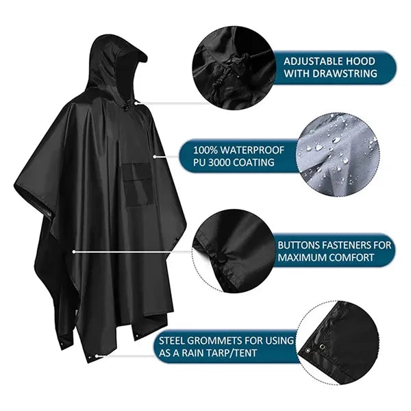 Waterproof Adult Hooded Rain Poncho Raincoat