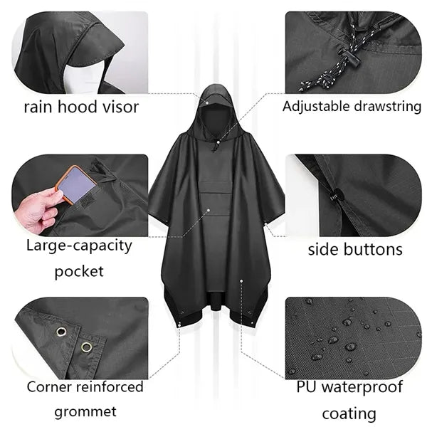 Waterproof Adult Hooded Rain Poncho Raincoat