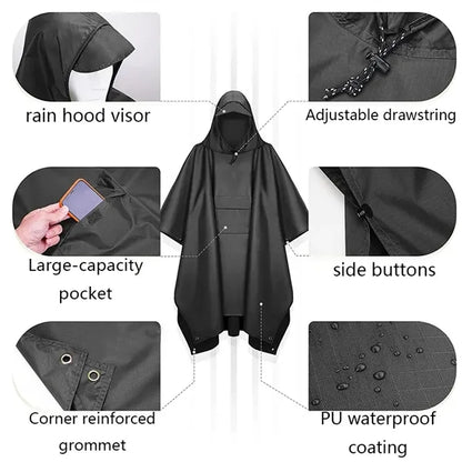 Waterproof Adult Hooded Rain Poncho Raincoat