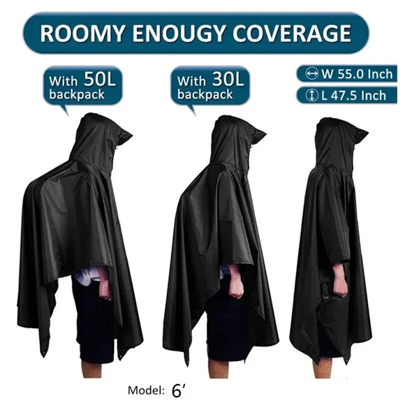 Waterproof Adult Hooded Rain Poncho Raincoat