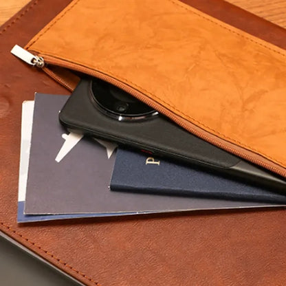 A4 Magnetic Snap Dual-Layer Waterproof File Bag PU Leather