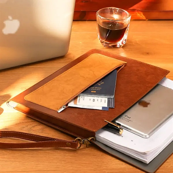 A4 Magnetic Snap Dual-Layer Waterproof File Bag PU Leather