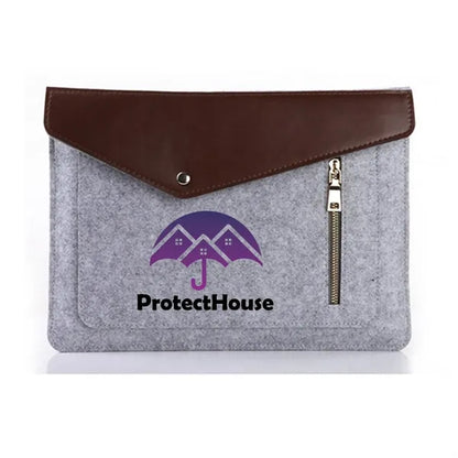 Felt Laptop Sleeve with PU Flap, Button Closure, and Front