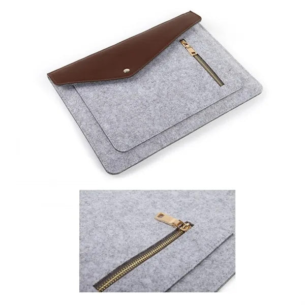 Felt Laptop Sleeve with PU Flap, Button Closure, and Front