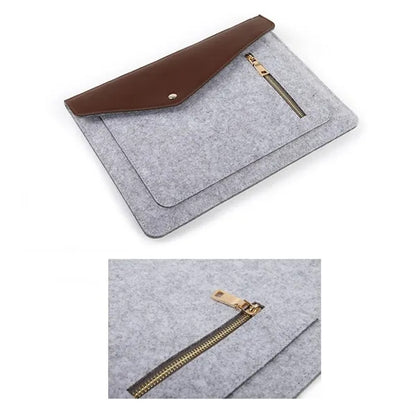 Felt Laptop Sleeve with PU Flap, Button Closure, and Front