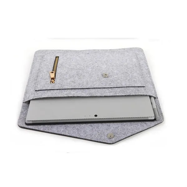 Felt Laptop Sleeve with PU Flap, Button Closure, and Front