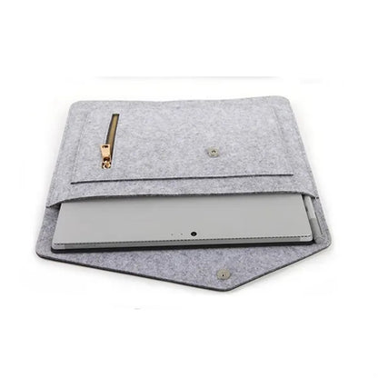 Felt Laptop Sleeve with PU Flap, Button Closure, and Front