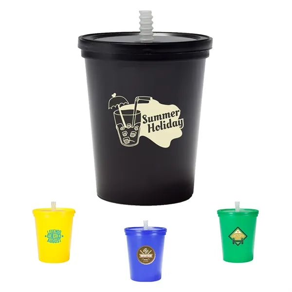 Plastic Stadium Cup with Lid and Straw 16 oz.