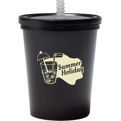 Plastic Stadium Cup with Lid and Straw 16 oz.