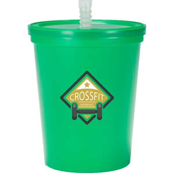 Plastic Stadium Cup with Lid and Straw 16 oz.