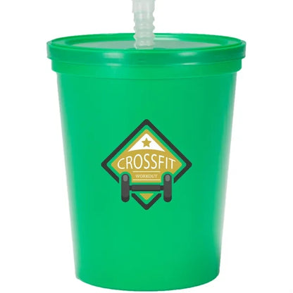 Plastic Stadium Cup with Lid and Straw 16 oz.