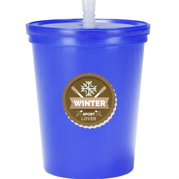 Plastic Stadium Cup with Lid and Straw 16 oz.