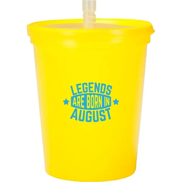 Plastic Stadium Cup with Lid and Straw 16 oz.