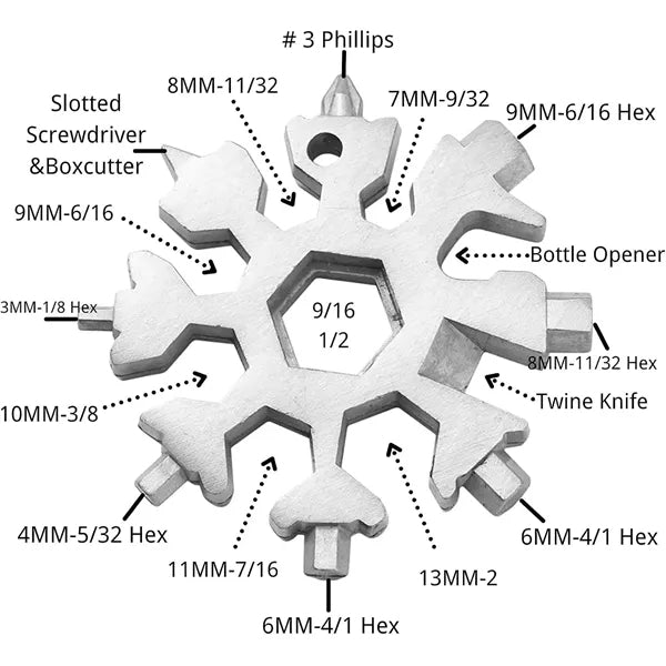 18-In-1 Stainless Steel Snowflake Multitool