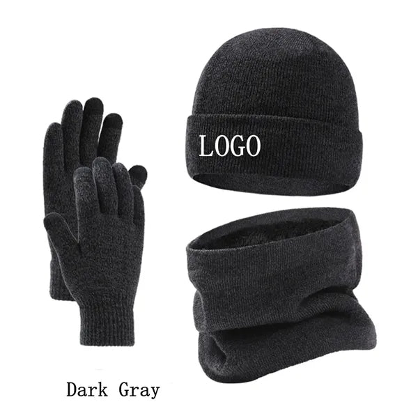 Winter Beanie Hat Neck Warmer Touchscreen Gloves Set
