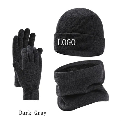 Winter Beanie Hat Neck Warmer Touchscreen Gloves Set