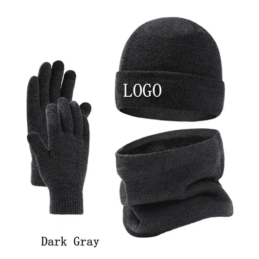 Winter Beanie Hat Neck Warmer Touchscreen Gloves Set