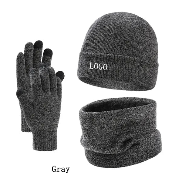 Winter Beanie Hat Neck Warmer Touchscreen Gloves Set