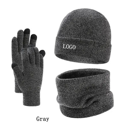 Winter Beanie Hat Neck Warmer Touchscreen Gloves Set
