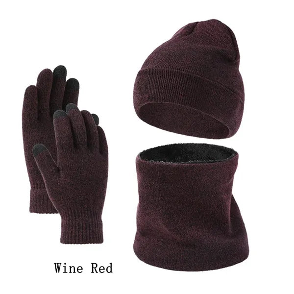 Winter Beanie Hat Neck Warmer Touchscreen Gloves Set