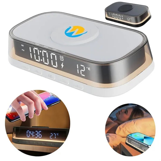 Wireless Charging Alarm Clock with Night Light and Display